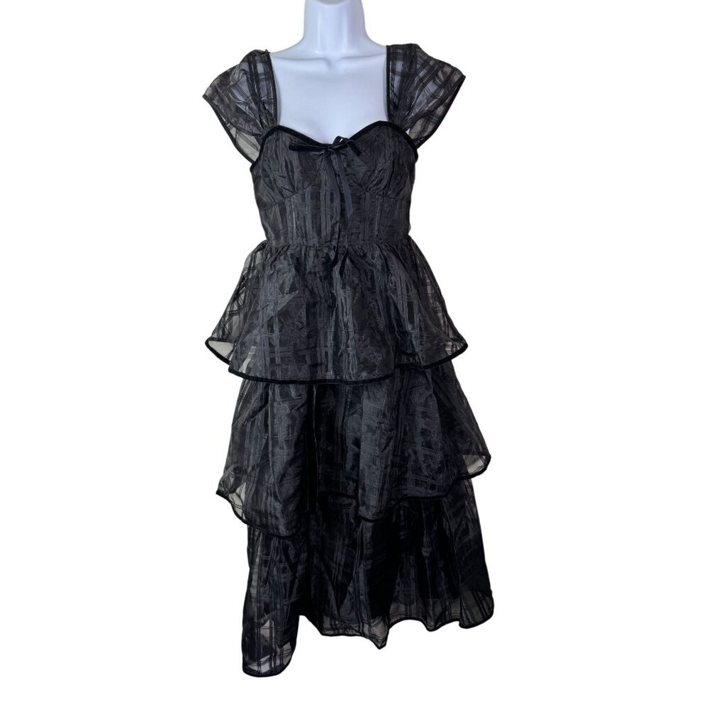 NEW Sofie The Label Black Tiered Ruffled Midi Dress Size Small Wednesday Prom‎